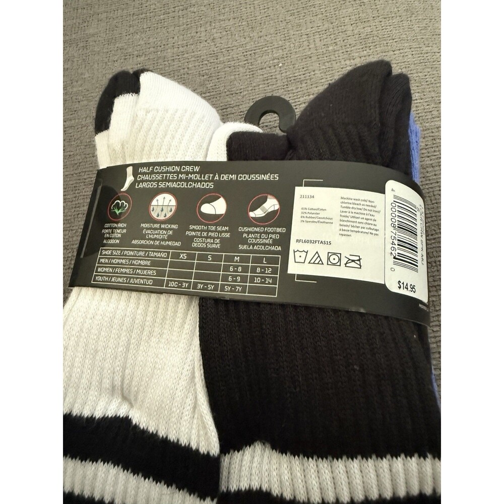 LCKR Youth Crew Socks 6 Pair Cushioned Green Blue White Size S 3Y-5Y NWT - Picture 4 of 7